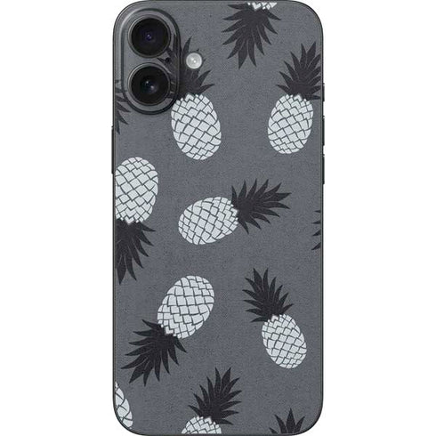 Black and White Pineapples iPhone 16 Plus Skin